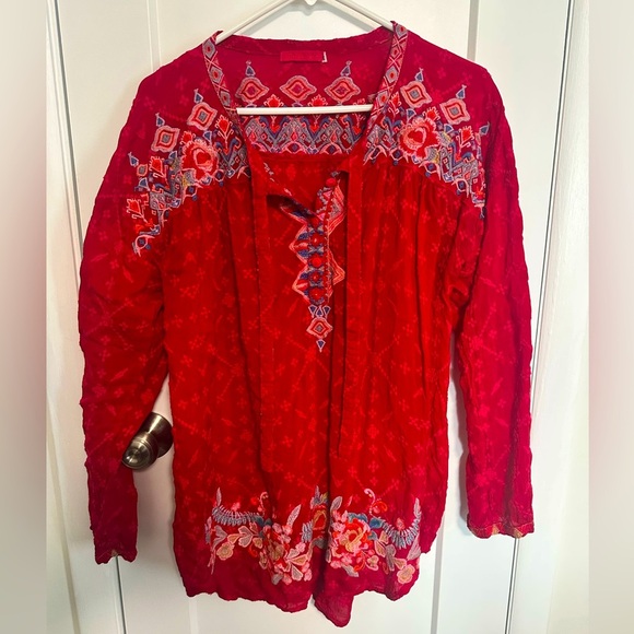 Johnny Was Red Embroidered Blouse - Picture 2 of 10